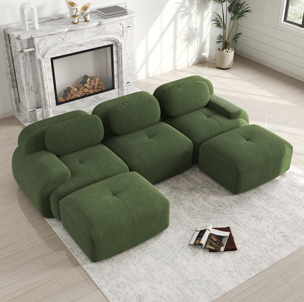 ECKSOFA modular rahmenlos Cord Grün - Grün, Kunststoff (178/75/298.2cm) - Meubliv