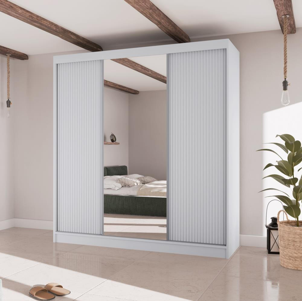 SCHWEBETÜRENSCHRANK Ramos II 200/61/215 eiche weiß - Weiß, Holzwerkstoff (200/215/61cm) - Beautysofa
