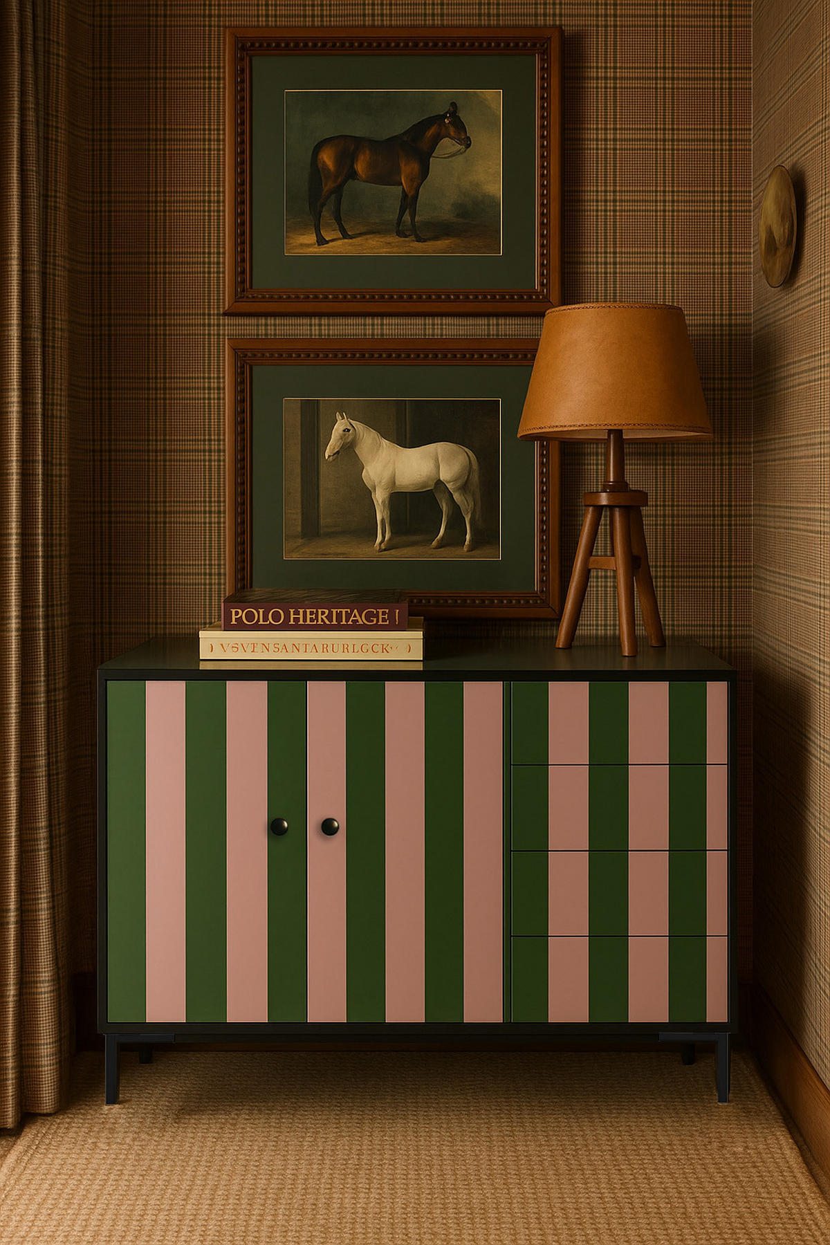 KOMMODE mit 2 Türen und 4 Schubladen aus MDF mit Walddruck WILMA - Pink, Holzwerkstoff (45/84/113cm) - RNT By Really Nice Things