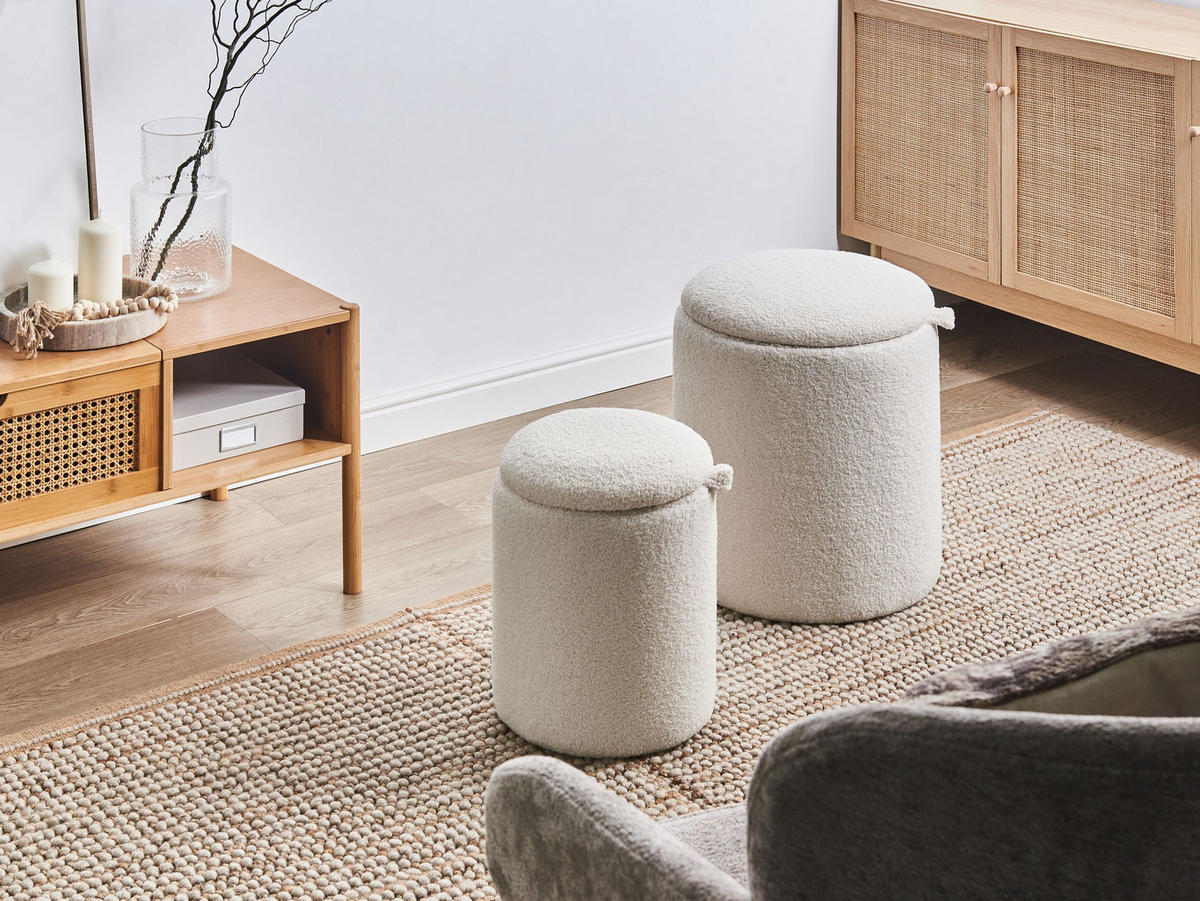 POUF 2er-Set Cremeweiß Berea - Weiß, Textil (40/37/40cm) - Beliani