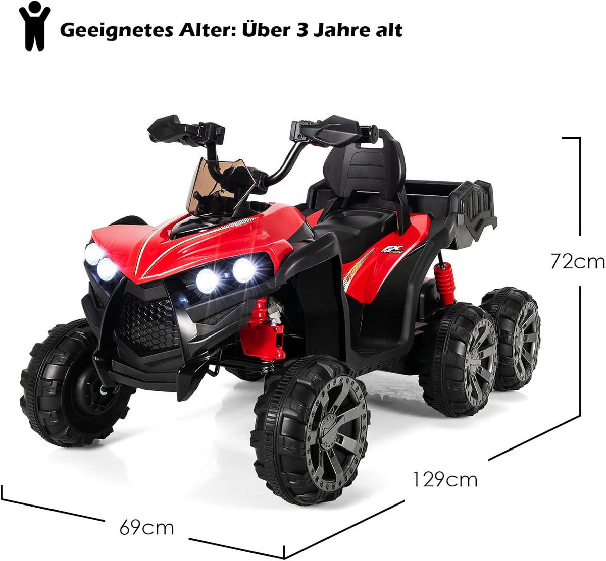 KINDERQUAD 12V Elektro Rot - Rot, Kunststoff (69/72/129cm) - COSTWAY