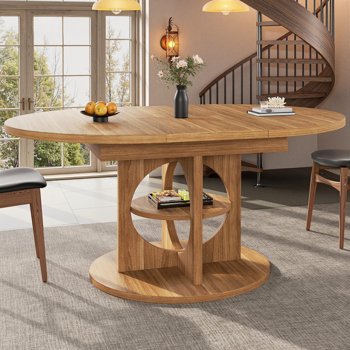 ESSTISCH in Holzoptik Ausziehbarer Küchentisch mit Stauraum, Multifunktionstisch für Küche und Wohnzimmer, 110–150cm - Braun, Holzwerkstoff/Metall (150/110/76cm) - STILVORA