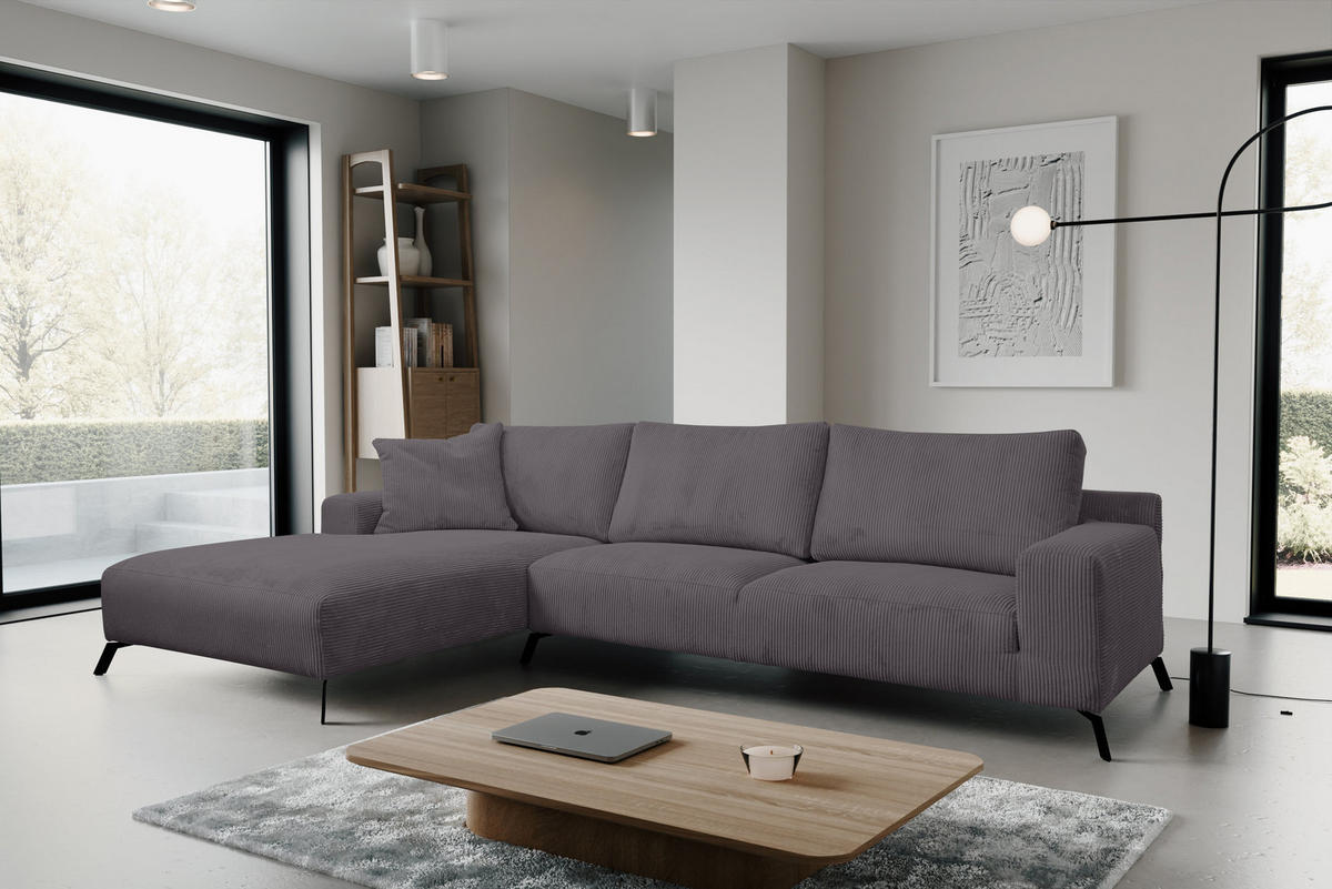 ECKSOFA Aspen in L-Form, Coach Farbe: Dunkelgrau, Cordstoff, Ottomane Links - Dunkelgrau, Textil (187/312cm) - VENASI MÖBEL