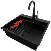 GRANITSPÜLE Oslo Max, 2-er set Alles Schwarz 58/53 cm 1 Becken + Küchenarmatur 32/20 cm + Ablauf-Set + Aufrollbare Abtropffläche ab 60er Unterschrank - Schwarz, Kunststoff (58/20/53cm) - Primagran