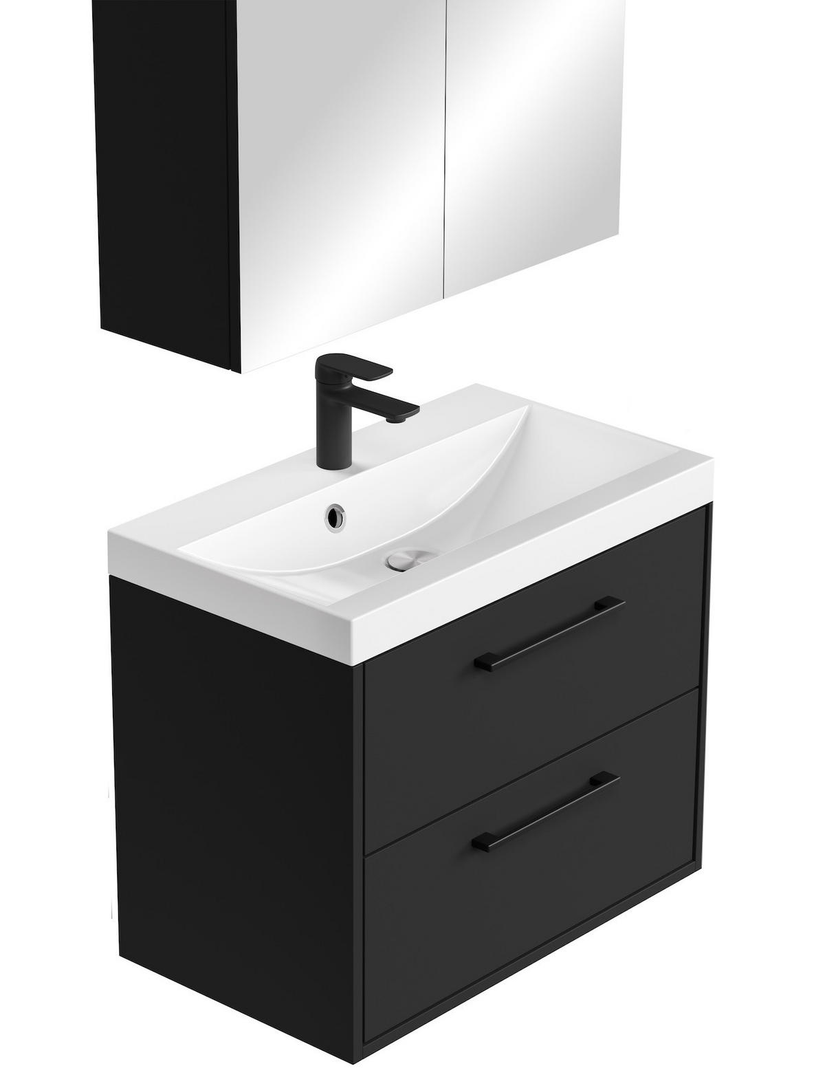 BADMÖBEL-SET Florence 3 Teile Schwarz Matt - 60 x 35 x 51 cm - Schwarz, Holz (60/53/35cm) - Badplaats