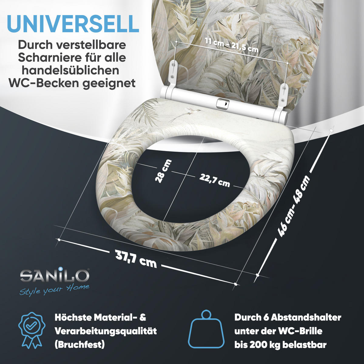 WC-SITZ mit Absenkautomatik & Top Fix Hortus - Weiß, Holzwerkstoff (37.7/5.5/48cm) - Sanilo