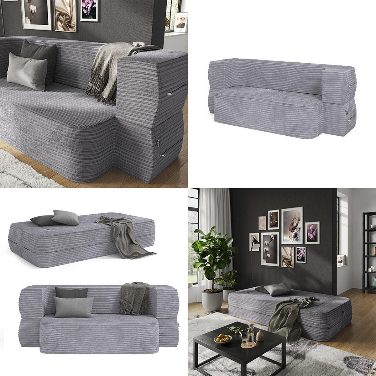 SOFA Lille Grau 190 cm mit Schlaffunktion - Grau, Textil (190/70/73cm) - VitaliSpa