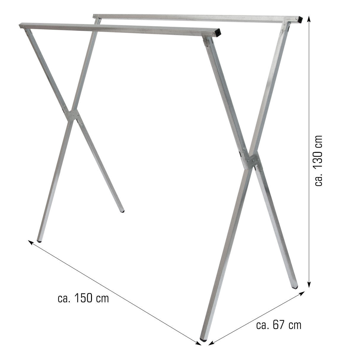 KLEIDERSTÄNDER mit 2 Aufhängestangen, 150/150/130 cm, Silber - Grau, Metall (67/130/150cm) - eyepower