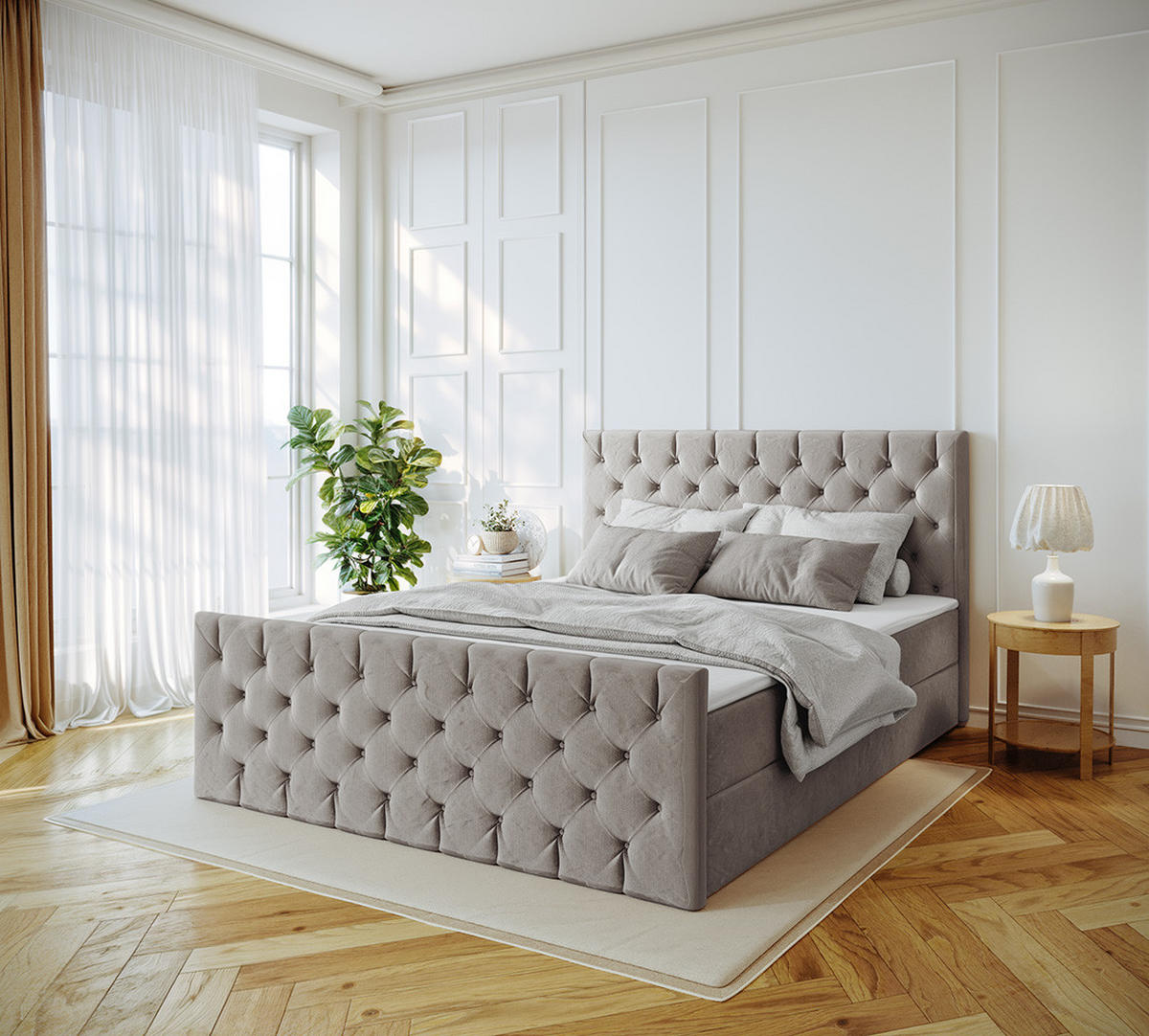 KONTINENTALBETT Mars Mit Bettkasten Stoff Riviera Beige 200x200 cm - Beige, Holz (200/200cm) - Kaiser Möbel