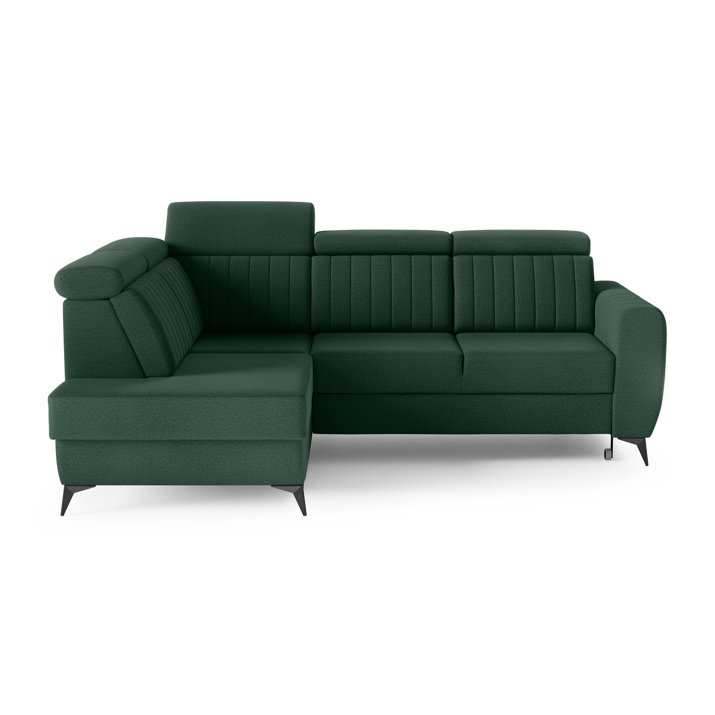 ECKSCHLAFSOFA Connor II verstellbare Kopfstützen, Dunkelgrün, links - Dunkelgrün/Schwarz, Textil (268/204cm) - Beautysofa