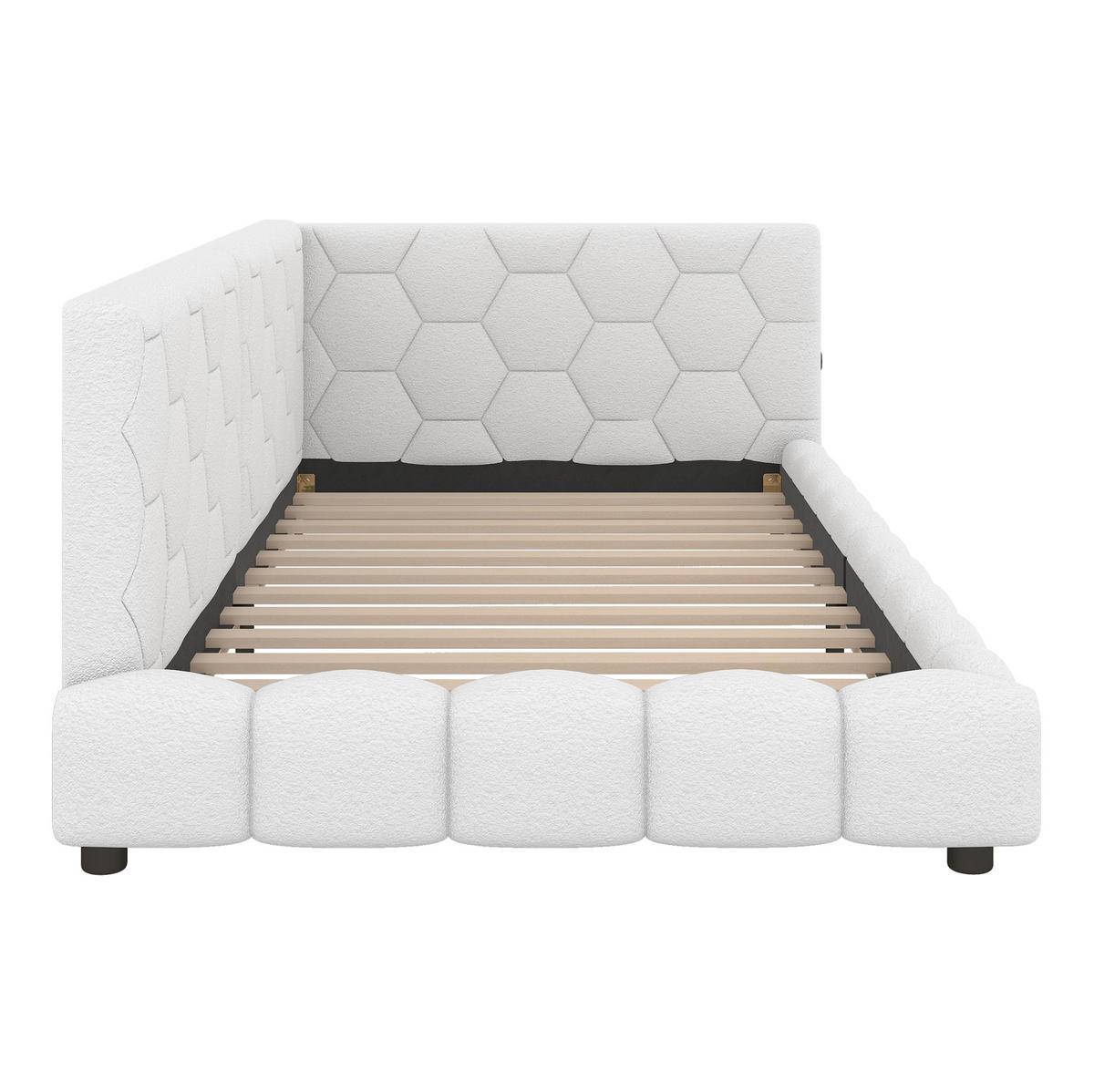 POLSTERBETT 90/200 cm Weiß aus Vliesimitat und MDF mit USB-Anschluss und Umgebungslicht - Weiß, Textil (90/200cm) - OKMYHOME