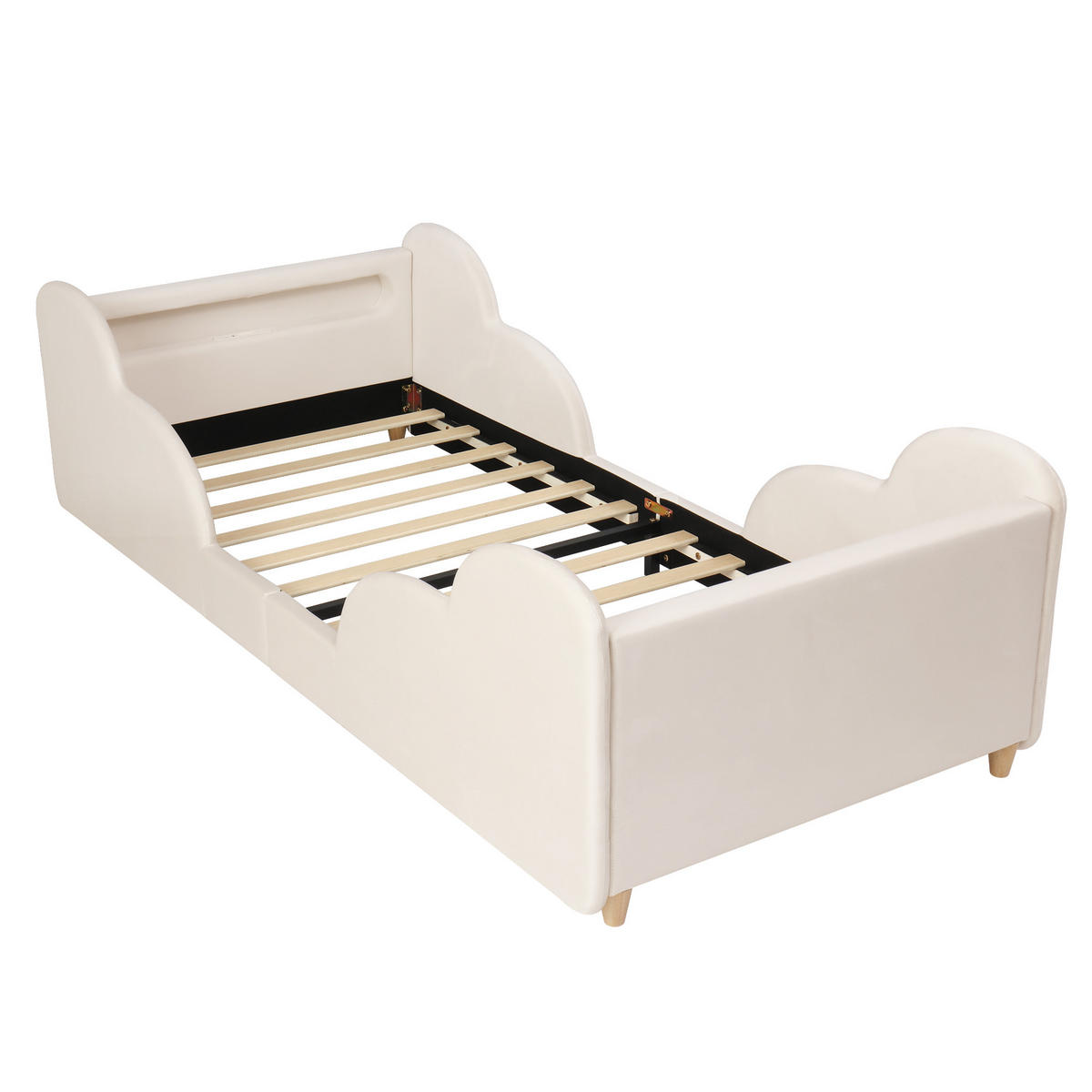 KINDERBETT mit Schutzgeländer 90x200 cm Samt Beige - Beige, Holz (90/200cm) - Meubliv