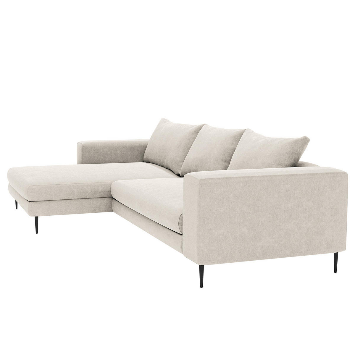 ECKSOFA mit Longchair - Schwarz Hochglanz/Beige, Textil/Metall (315/170cm) - home24