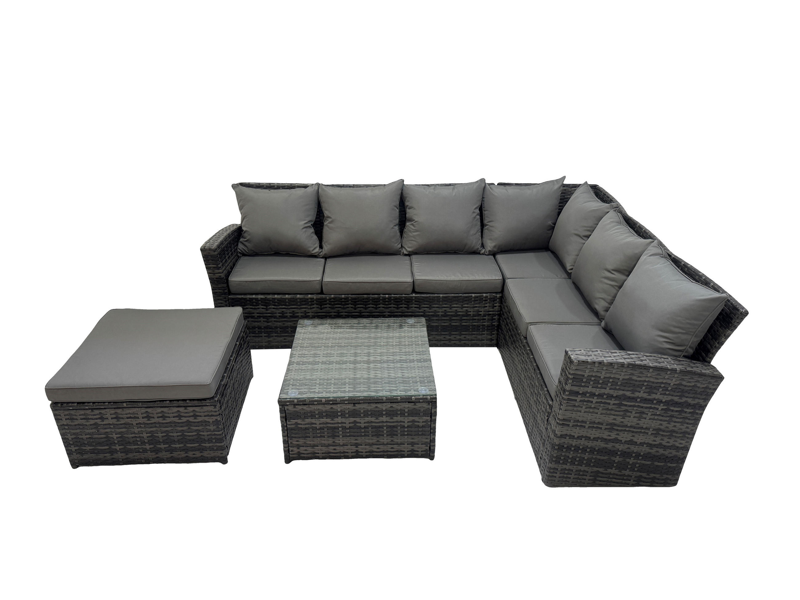 GARTENSOFA SET Hohe Rückenlehne Polyrattan Dunkelgrauer Mix 7-Sitzer - Dunkelgrau/Grau, Glas/Kunststoff - Fimous