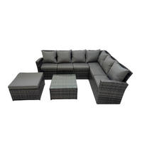 GARTENSOFA SET Hohe Rückenlehne Polyrattan Dunkelgrauer Mix 7-Sitzer - Dunkelgrau/Grau, Glas/Kunststoff - Fimous