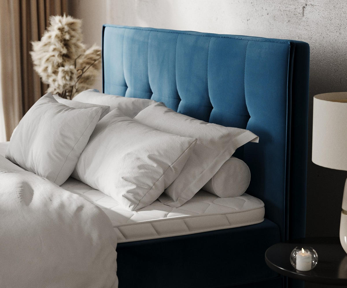 BOXBETT Tivra 200/200 cm Dunkelblau im Kronos Stoff - Schwarz/Dunkelblau, Holz/Holzwerkstoff (200/200cm) - AltaBeds