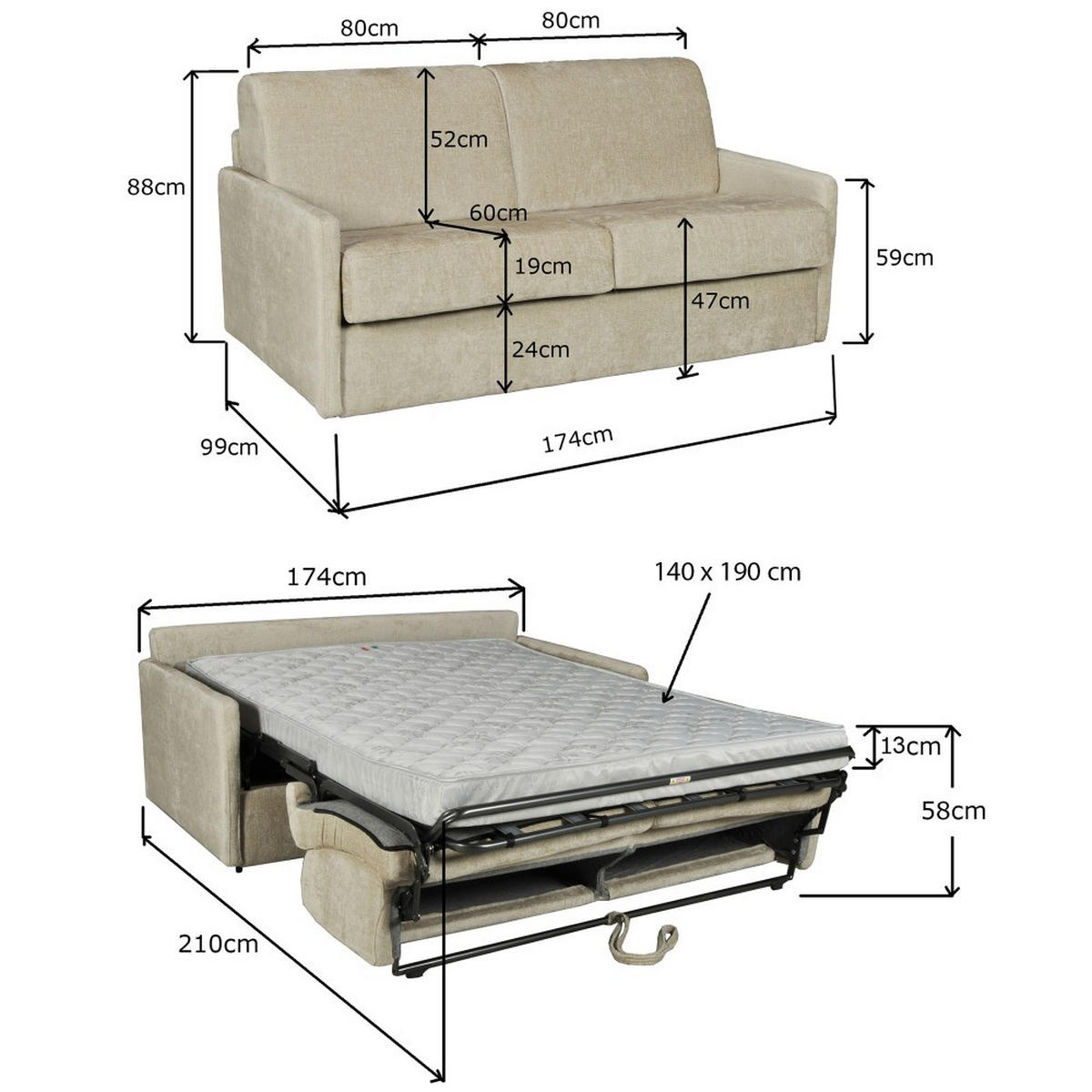 SCHLAFSOFA rapido 3 sitzer BERGAME aus Samt / Beige - Beige, Textil (174/88/210cm) - Weber Industries