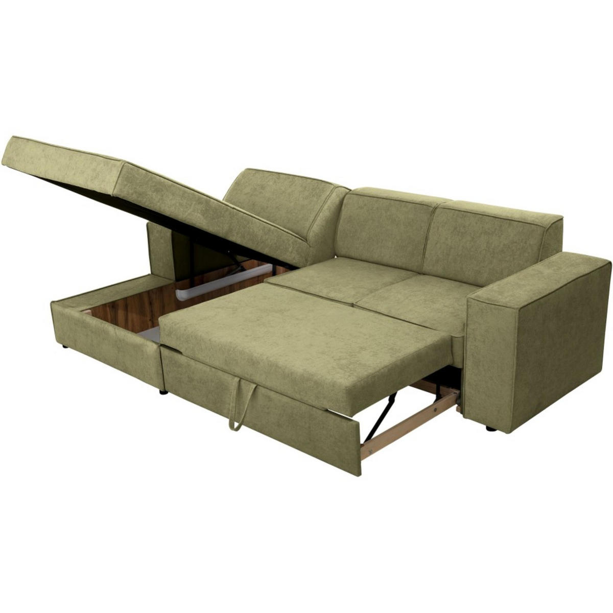 ECKSCHLAFSOFA mit Schlaffunktion Pedro L hellgrün links - Schwarz/Hellgrün, Kunststoff/Textil (267/160cm) - Beautysofa