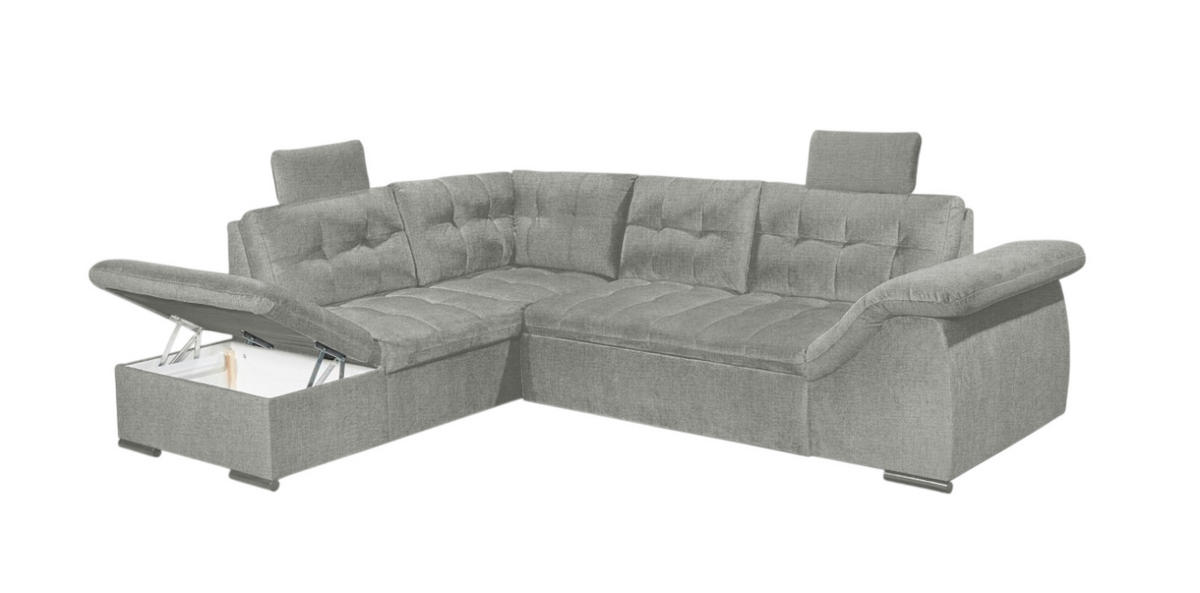 ECKSOFA mit Schlaffunktion und Bettkasten, verstellbare Armlehnen - Hellgrau, Textil (217/283cm) - ed exciting design