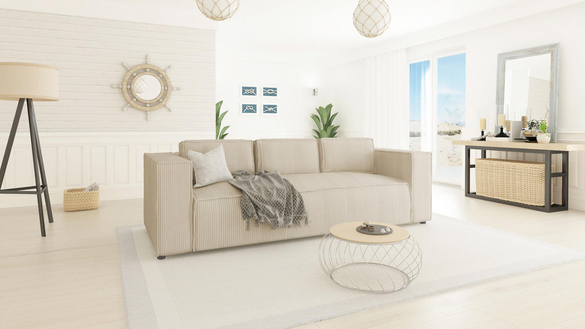 3-SITZER-SOFA Nova Beige Cord - Beige/Schwarz, Holz/Kunststoff (230/64/92cm) - S-Style Möbel