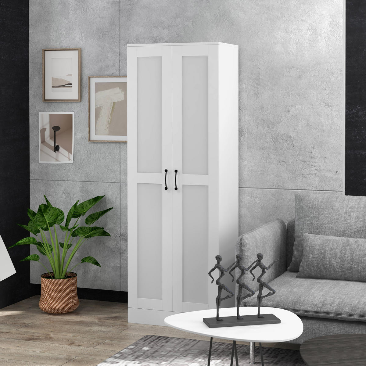HIGHBOARD DE-11074 2 Türen & 5 Böden (3 verstellbar) Weiß - Weiß, Holzwerkstoff (36.5/175/60cm) - ComfortXL