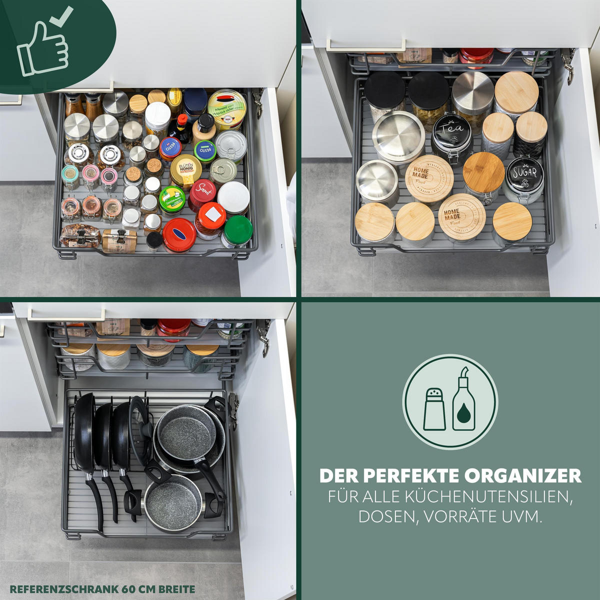 TELESKOPSCHUBLADE für 40 cm Schrank mit Einlegeboden, aus Metall - Grau, Metall (37/14/44cm) - bremermann