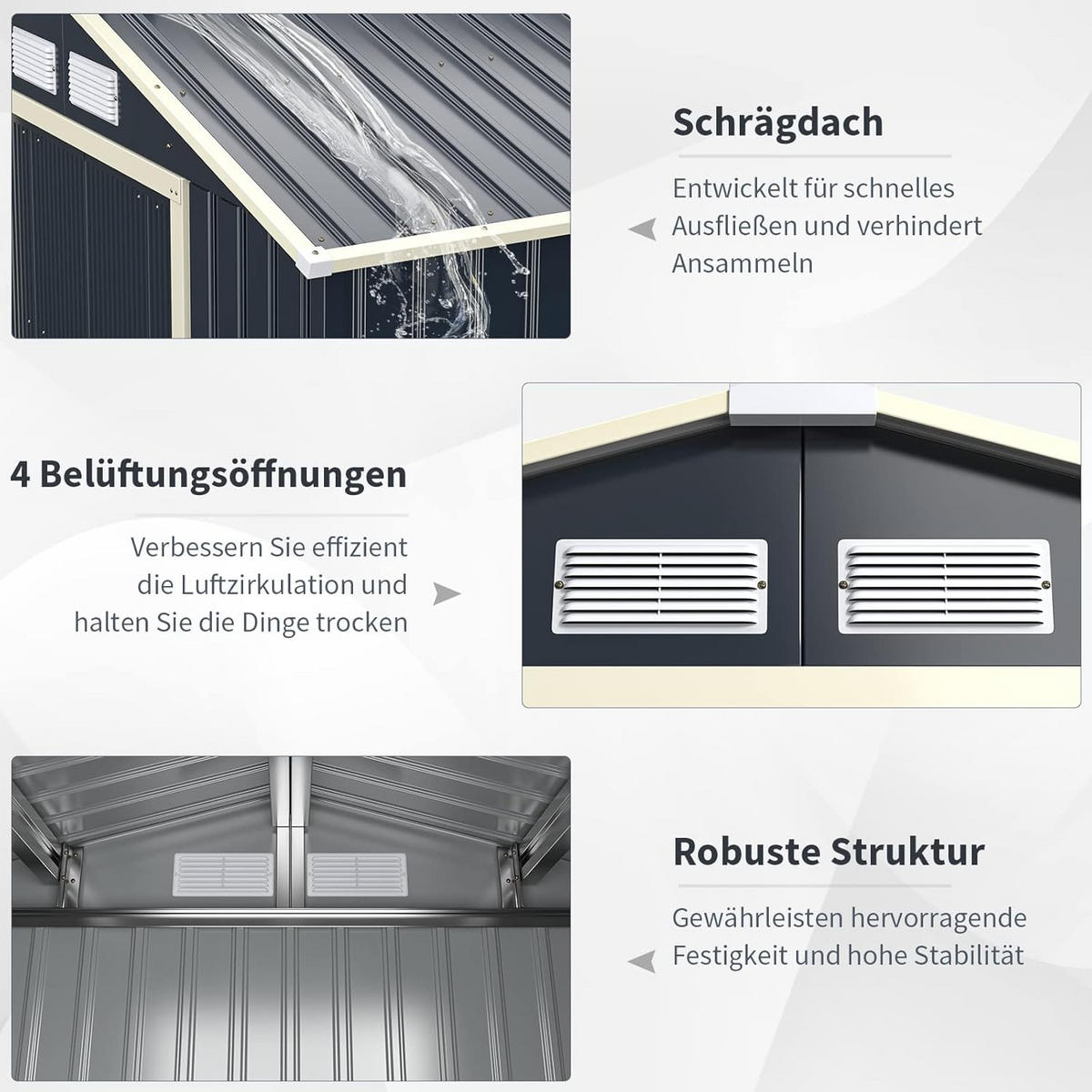 GERÄTESCHUPPEN Grau(4-teilig) - Grau, Metall (255/210/340cm) - COSTWAY