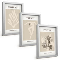BILDER SET 3er Set - 20x30 cm Silberner Rahmen - Blumenmuster beige braun - Silberfarben, Kunststoff (20/30cm) - TULUP