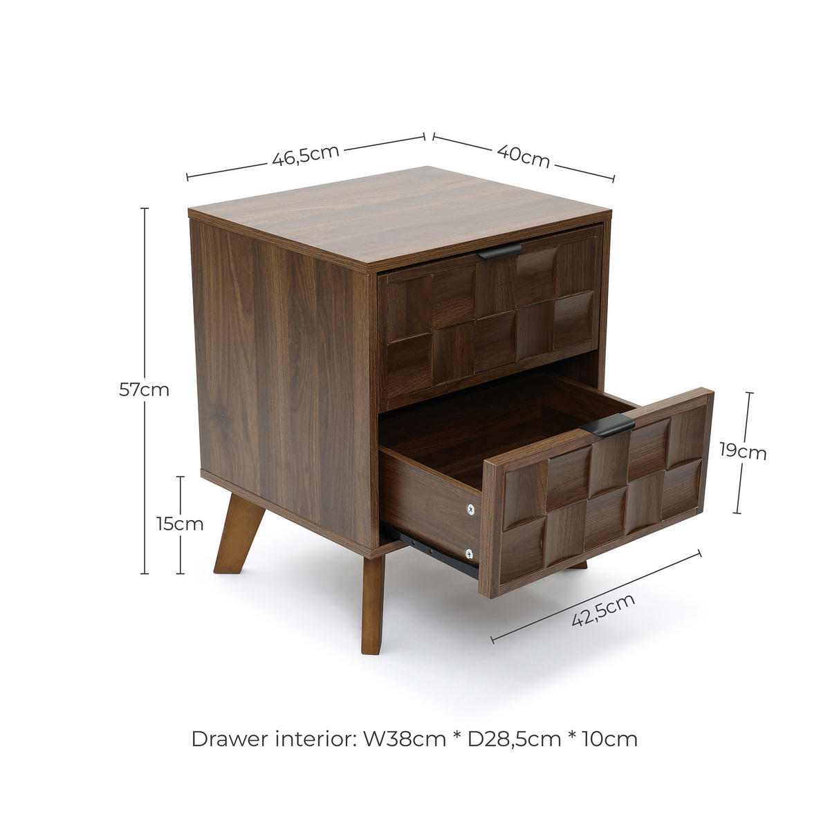NACHTTISCH mit 2 Schubladen | B47 x T40 x H57 cm - Walnussfarben, Holzwerkstoff (47/57/40cm) - Hometopia
