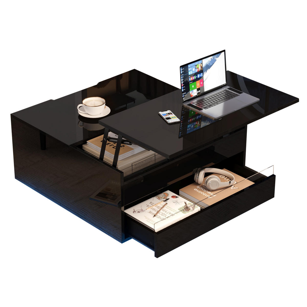 COUCHTISCH Schwarz 70/70/38 cm - Schwarz, Holzwerkstoff (70/70/38cm) - PANGIVO