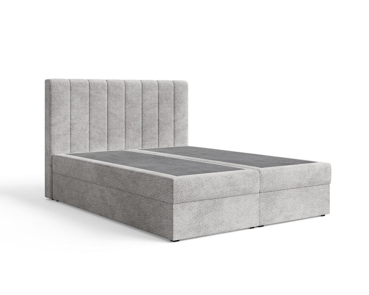 BOXBETT 01 140 x 200 cm - Arena – Stilvoll und bequem Mit Bettkasten, PU-Topper, Federmechanismus, waschbarer Bezug - Grau, Holz (140/200cm) - ROYAL24_MARKT