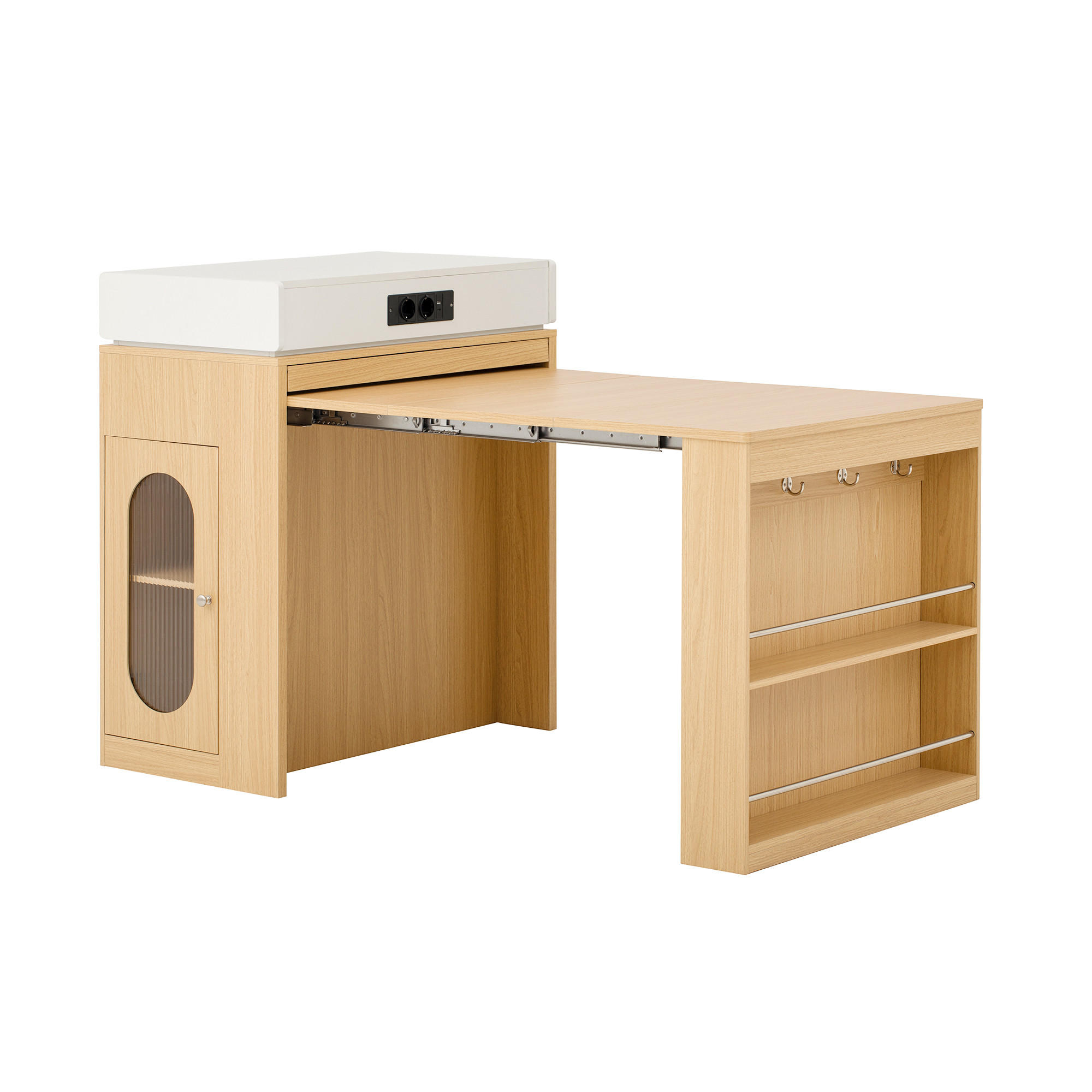 KÜCHENINSEL 83/46-146,5/96 cm natur aus MDF mit ausziehbarer Klappplatte und Steckdosen - Naturfarben, Holzwerkstoff (83/96/46cm) - OKWISH