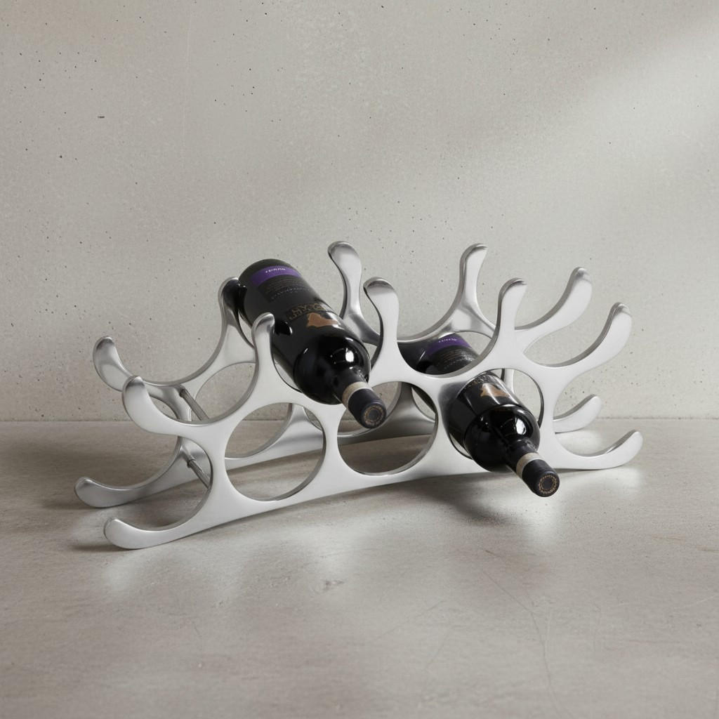 WEINREGAL Metall Modern Stil für 9 Flaschen handgefertigt stabil - Silberfarben, Metall (55/20/12cm) - KADIMA DESIGN
