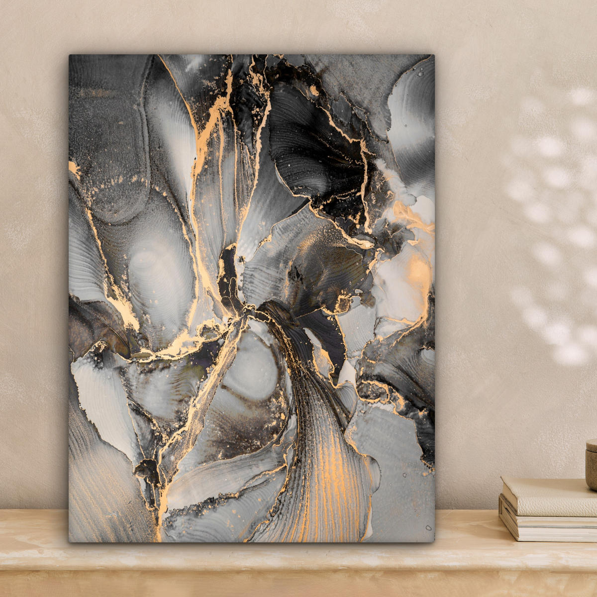 LEINWANDBILD Grau - Luxus - Gold - Marmor 30x40 cm - Dunkelgrau, Textil (30/40cm) - MuchoWow