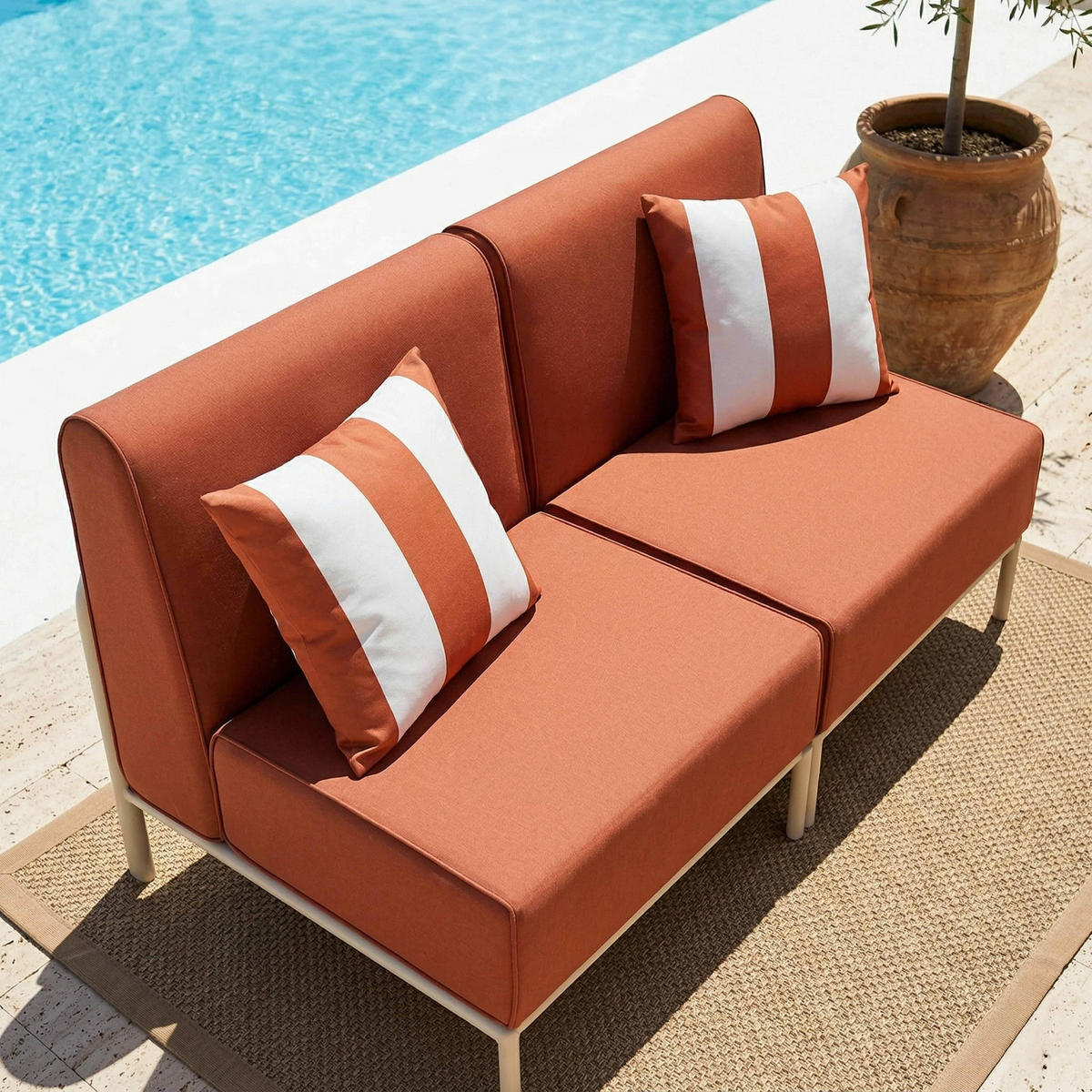 GARTENSOFA mit 2 Sitzplätzen, Terrakotta - Rot, Textil (80/78/144cm) - Oviala