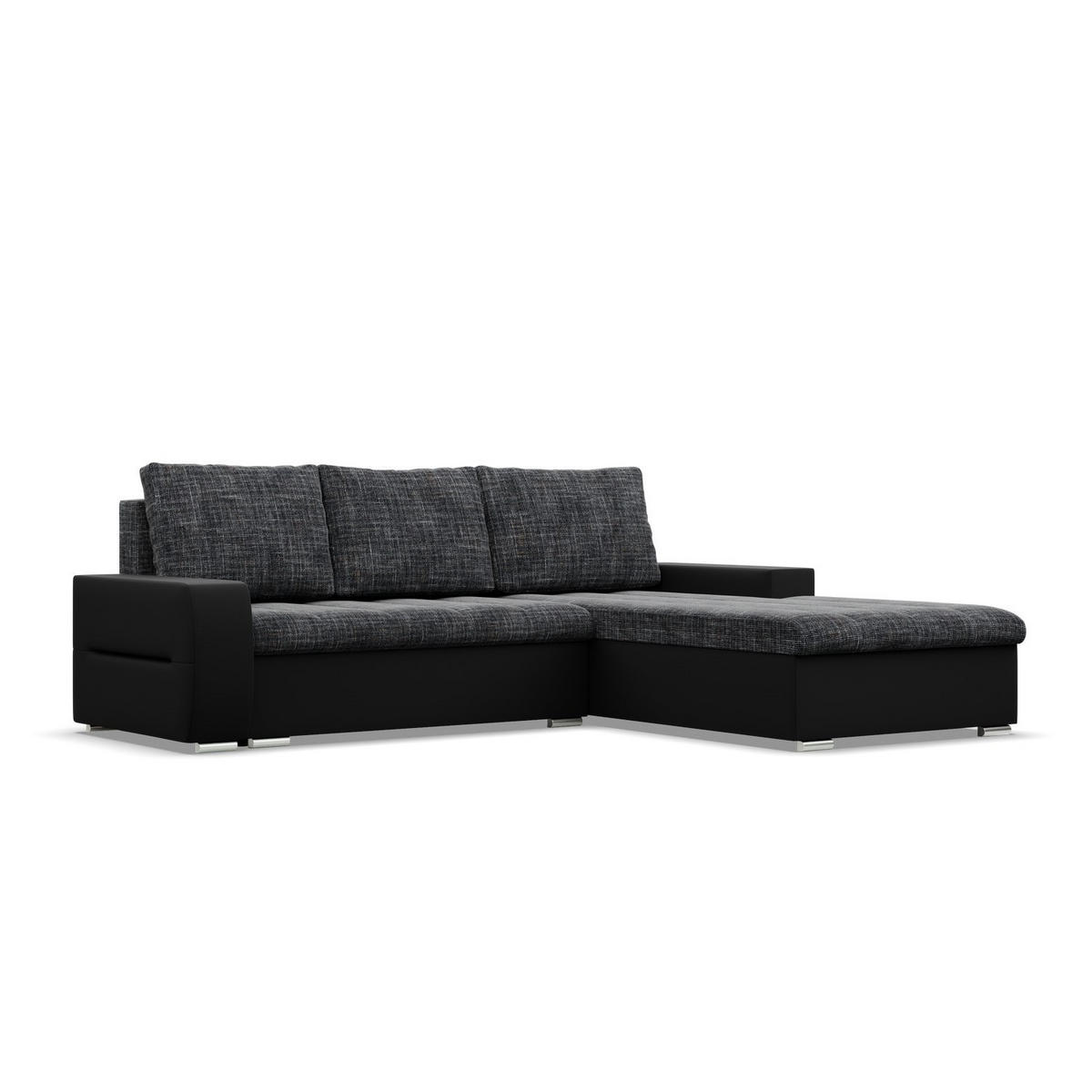 ECKSOFA MIT SCHLAFFUNKTION AURORA RECHTS, Schwarz + Schwarz - Schwarz, Textil (243/200cm)