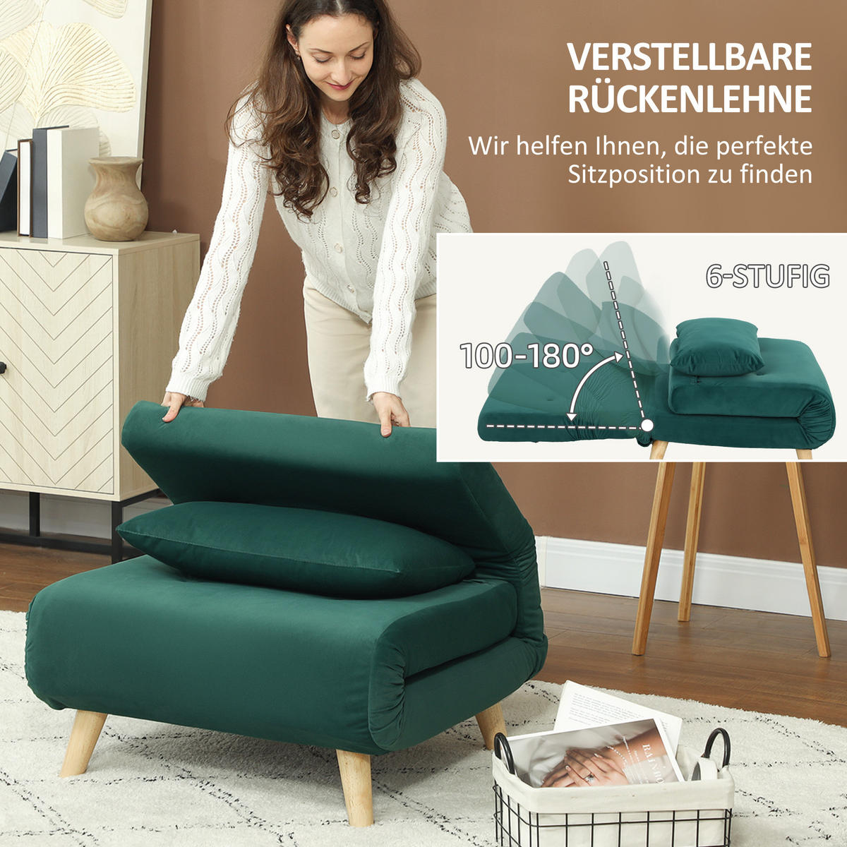SCHLAFSESSEL, Klappsessel mit Bettfunktion, bis 120 kg belastbar, Dunkelgrün - Dunkelgrün, Textil (78/79/72cm) - HOMCOM