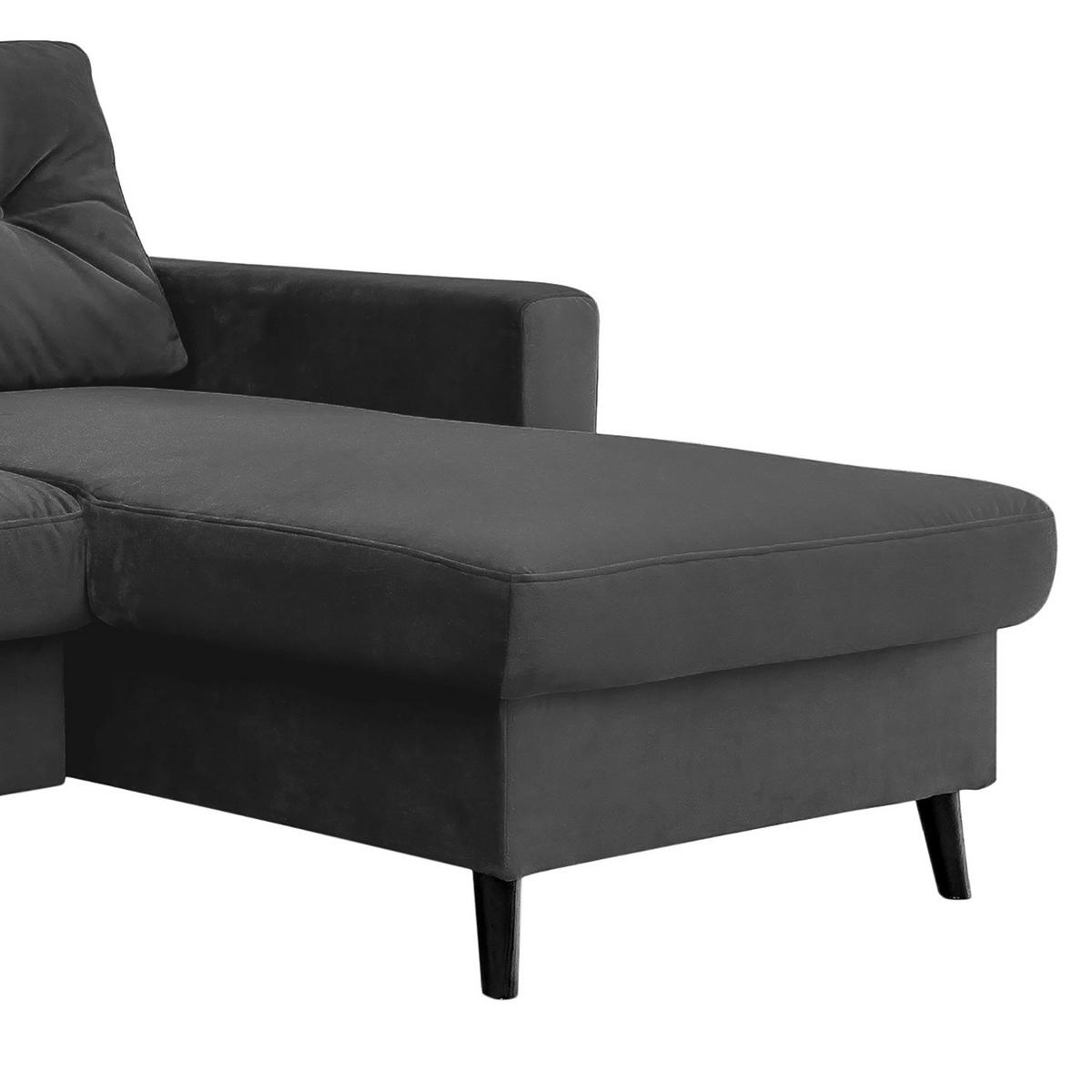 ECKSOFA mit Longchair - Dunkelgrau/Schwarz, Buchenholz/Textil (233/148cm) - home24