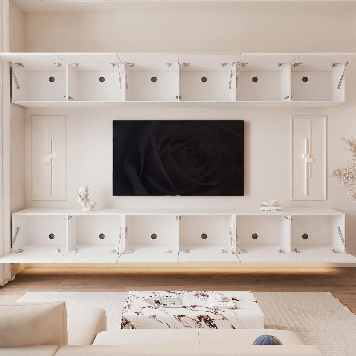TV-LOWBOARD ANGEL X mit LED-Beleuchtung, 300 cm Weiß matt - Weiß, Holzwerkstoff (300/72/40cm) - Idohome