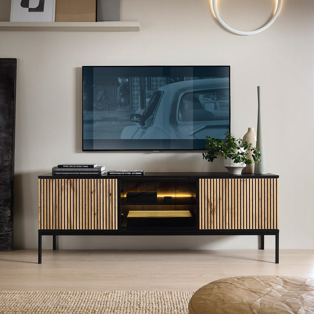 WOHNZIMMER-SET 2-TLG. Sibari-160 - Schwarz, Holzwerkstoff (258/166/39cm) - Lomado