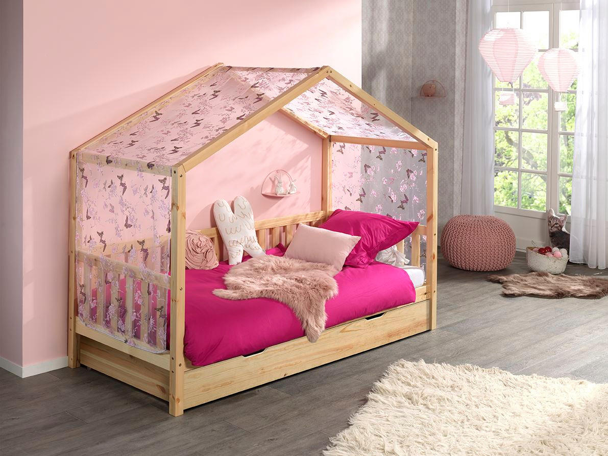 HAUSBETT mit Textilhimmel Kapua 210x170x97 aus Massivholz in Natur - Kieferfarben, Holz (90/200cm) - 58aufmkessel