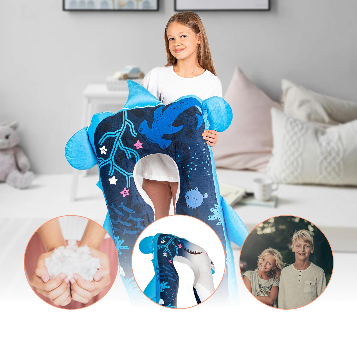 KISSEN für Kinder- Hai - Blau, Textil (60/120cm) - KomfortKissen