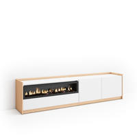 TV-SCHRANK, Lowboard, Weiß und Eiche Soft, Elektrokamin, 207/37/50cm - Weiß, Holzwerkstoff (207/50/37cm) - Skraut Home