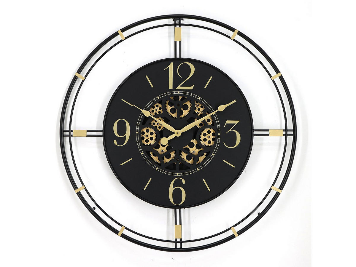 WANDUHR - Industrial Style - Metall - 70 cm - Schwarz & Goldfarben - SEDONA - Schwarz, Metall (70/70/6cm) - Vente-Unique