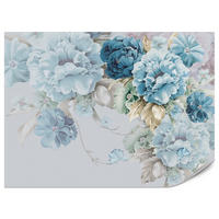 FOTOTAPETE für Schlafzimmer Blaue Pfingstrosen Zart Blumen Boho 450x315 - Blau/Gelb, Papier (450/315cm) - Muralo