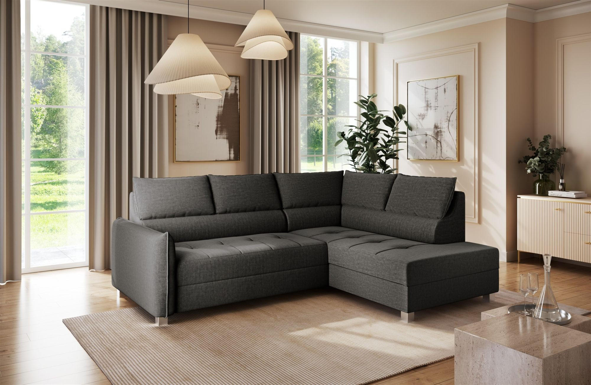ECKSOFA Marno - Anthrazit, Holzwerkstoff/Textil (260/200cm) - Fun Möbel