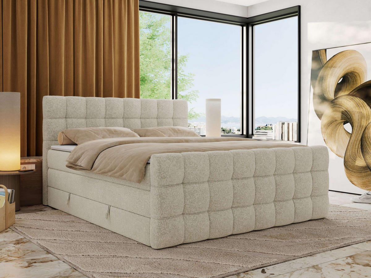 BOXSPRINGBETT ALTIVO KING DUO 120/200 - Creme Strukture - H4 - Creme, Textil (120/200cm) - MKS