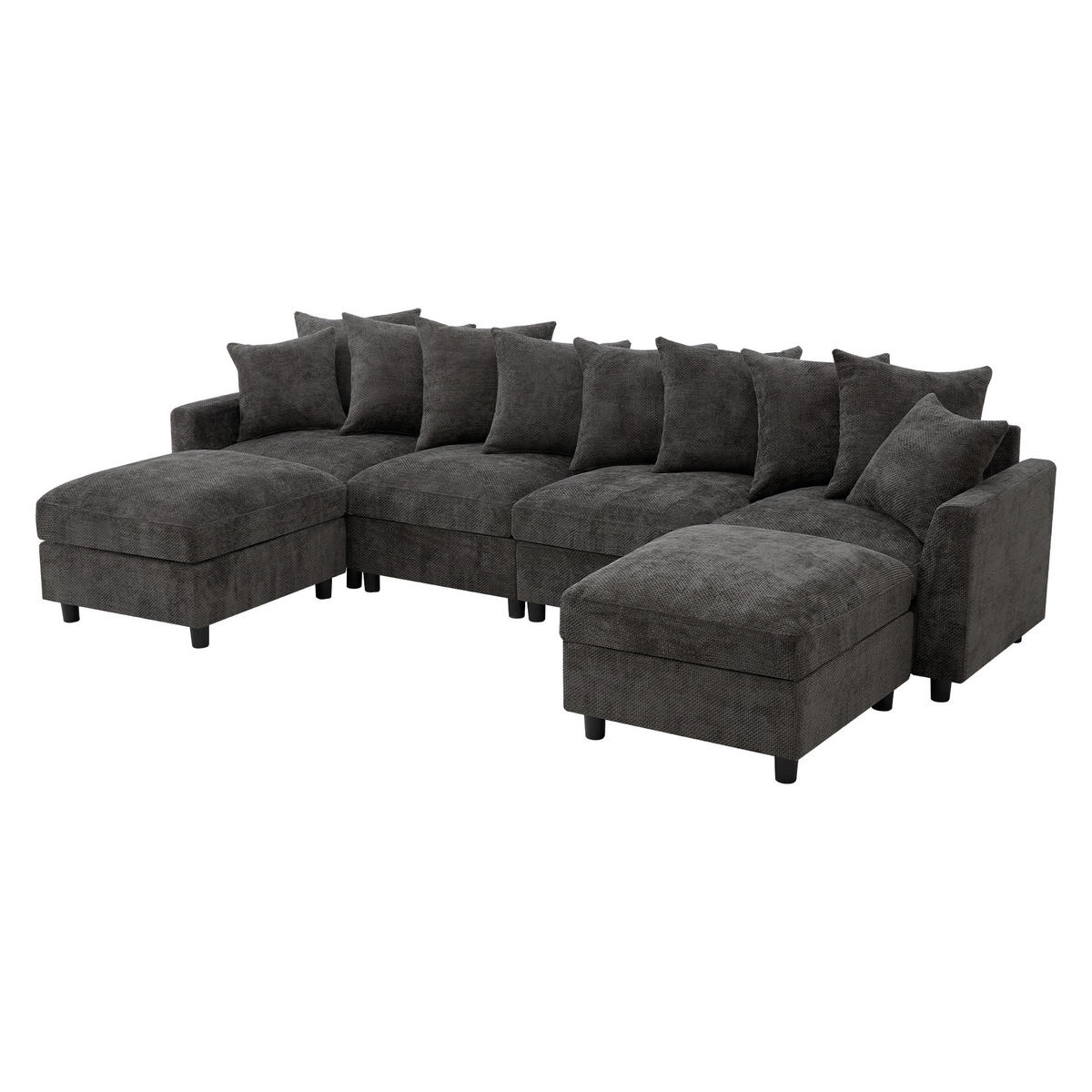 ECKSOFA Modular, Grau, Waffel-Chenille, 6-Sitzer, 2 Hocker - Grau, Textil (153.5/283cm)