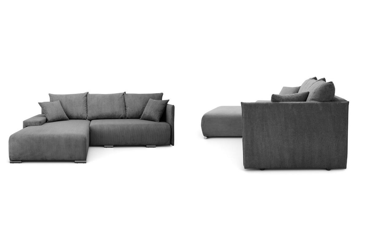 ECKSOFA Lauren L- Form 246 x 188 cm, 4 Sitzer, Bettzeugablage, Sofa, Eckcouch, Cord, linke Seite, grau - Grau, Kunststoff (188/246cm) - Margaret Hadas24