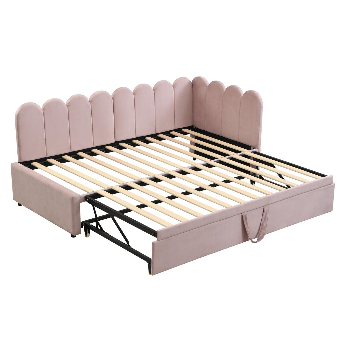 POLSTERBETT aus Samt 90x200 cm in Rosa mit Ausziehbett - Rosa, Textil (90/200cm) - Modfu